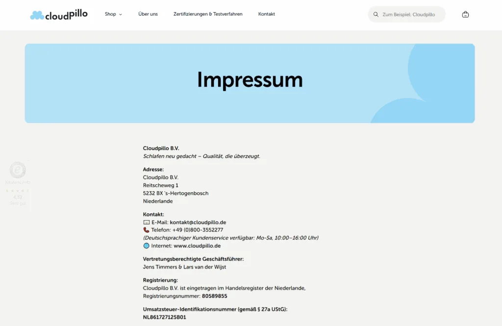 Impressum example Germany