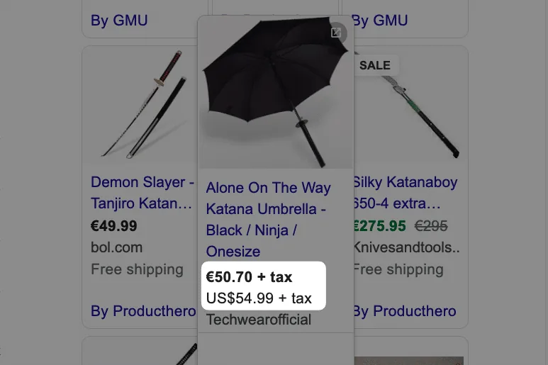 Google 购物货币转换