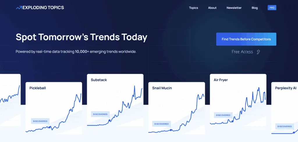 Exploding topics homepage