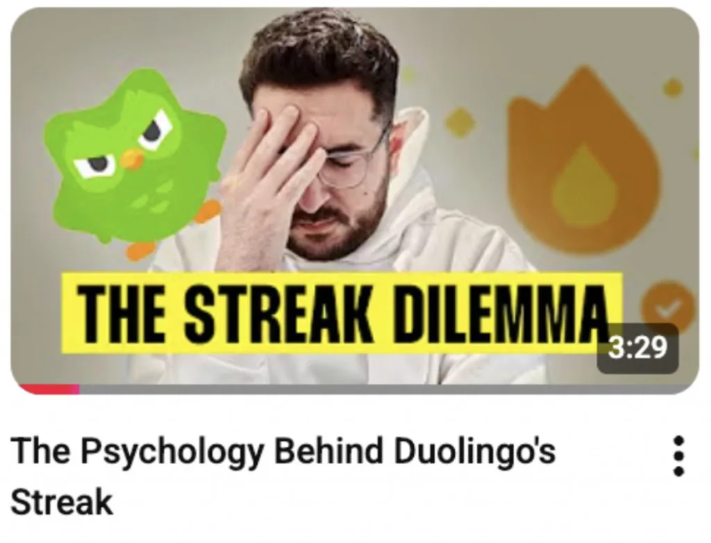 Screenshot of Duolingo streak dilemma YouTube video