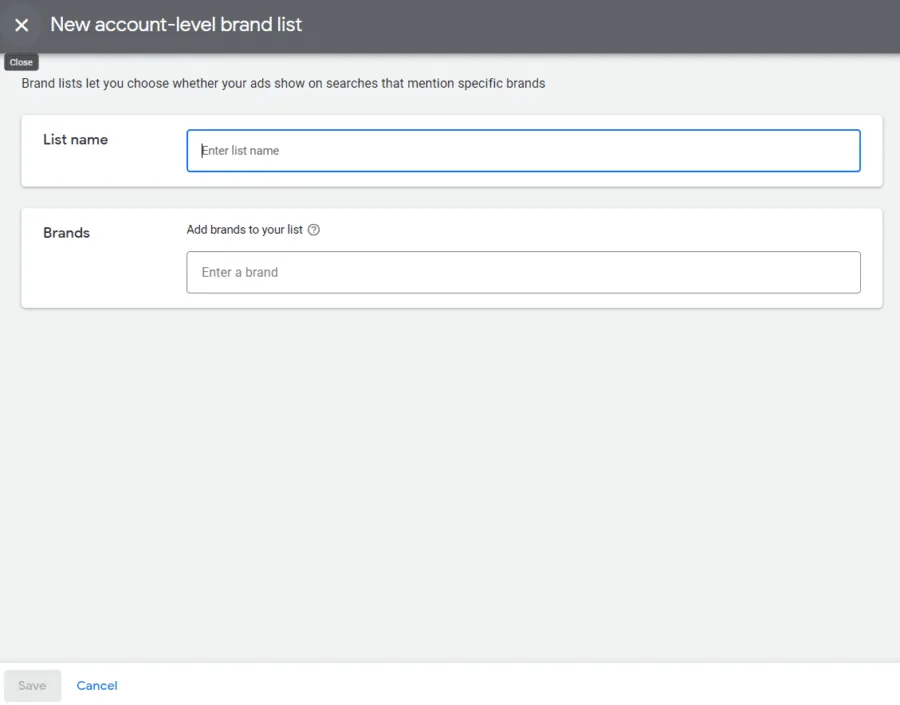 新建账户级品牌列表