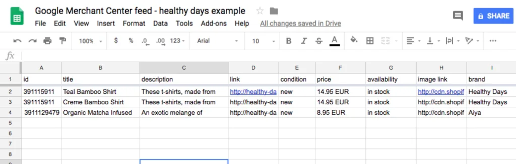 产品Feed电子表格示例