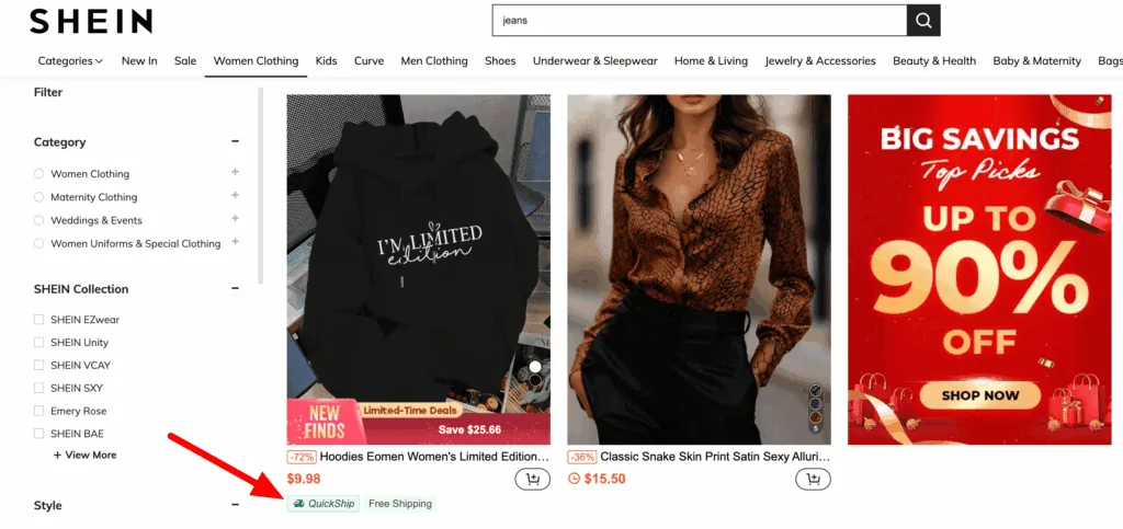 Shein QuickShip label