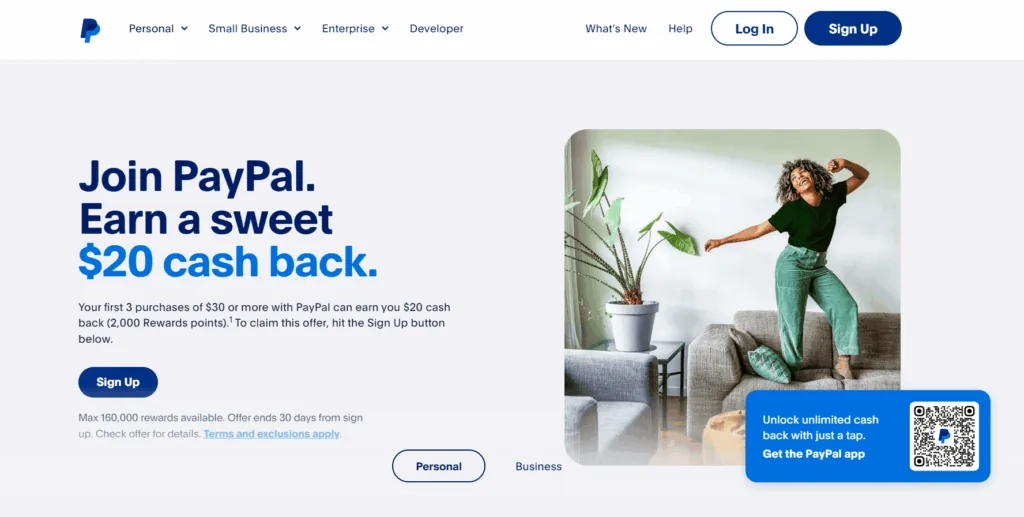 PayPal homepage