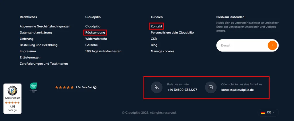 Germany ecommerce site footer