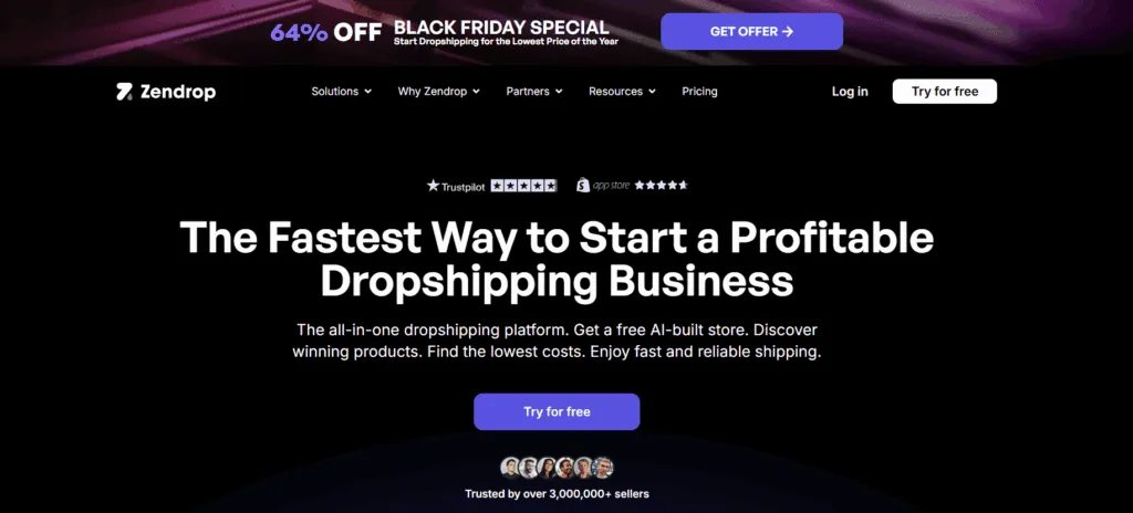 Zendrop homepage Black Friday