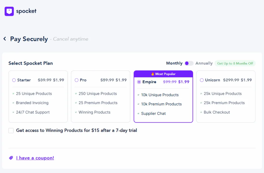 Spocket Black Friday pricing