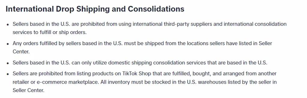 TikTok Shop international dropshipping policy