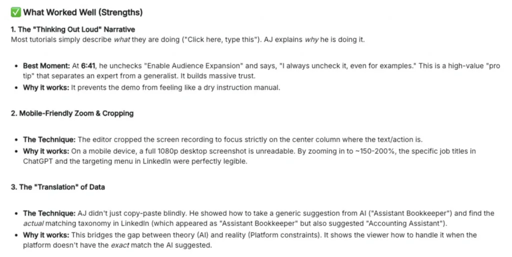 Gemini analysis on CXL demo video: what worked