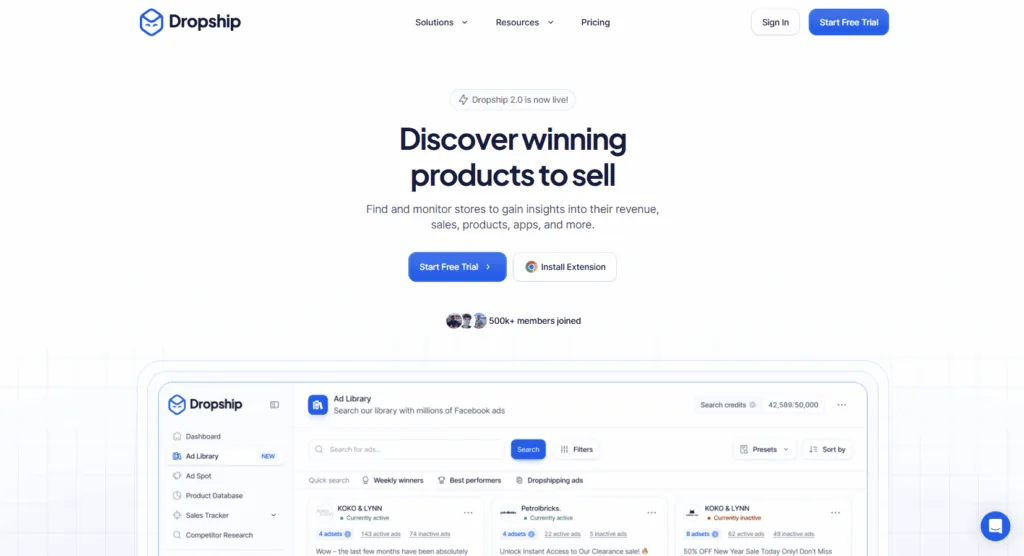 Dropship.io homepage