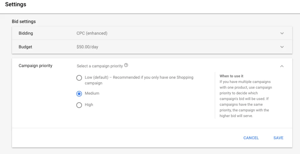 Google Ads 中的 Google Shopping 广告系列优先级