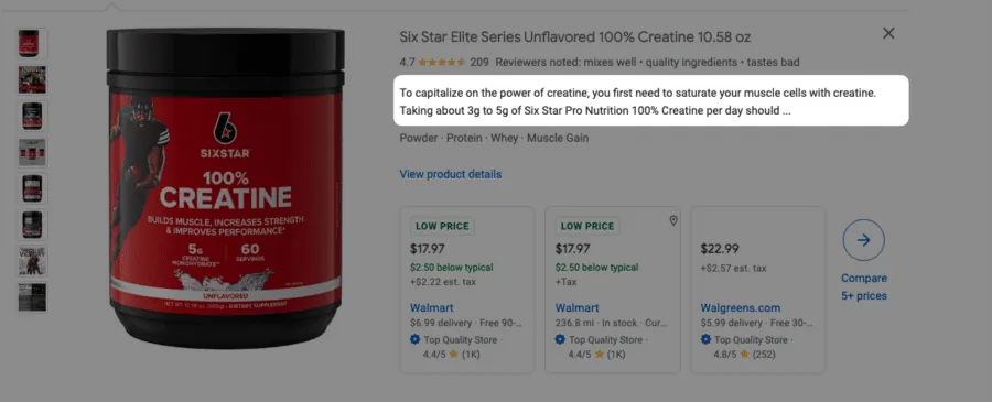 免费 Google 列表上的产品描述